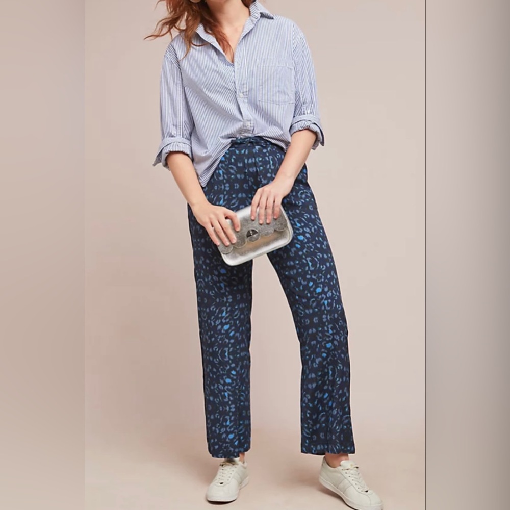 VGUC Anthropologie Navy Blue Printed Wide-Leg Pant size 6